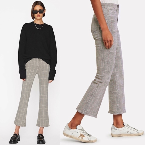 FRAME 90s Houndstooth Plaid Check Denim High Waist Ankle Crop Kick Flare Jean 25 - Picture 3 of 13